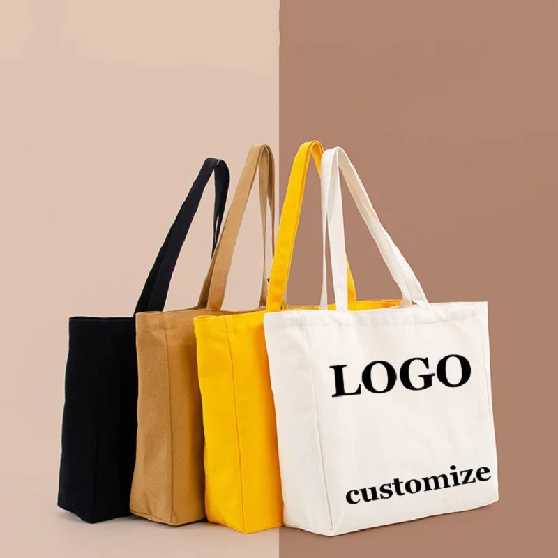 Custom logo printing personalized signature shopping bag canvas bag shoulder bag casual reusable shopping bag messenger bag