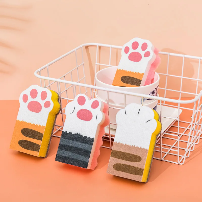 Clean sponge block cute cat claw creative cleaning household kitchen supplies washing dishes and pots to remove oil