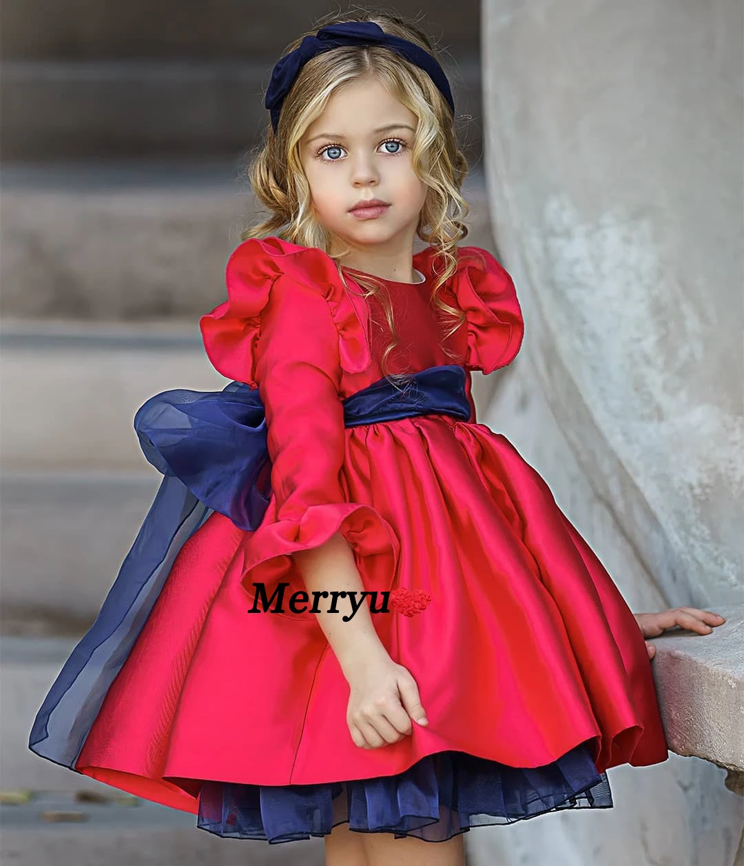 Red Satin Girl Christmas Party Dress Simple  Kids Birthday Dress Short Flower Girl Dress