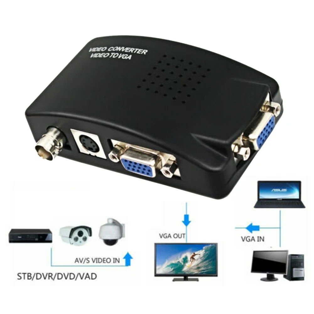 BNC Converter BNC S-Video VGA to VGA HD 1080P Video Converter Adapter for PC Projector Monitor