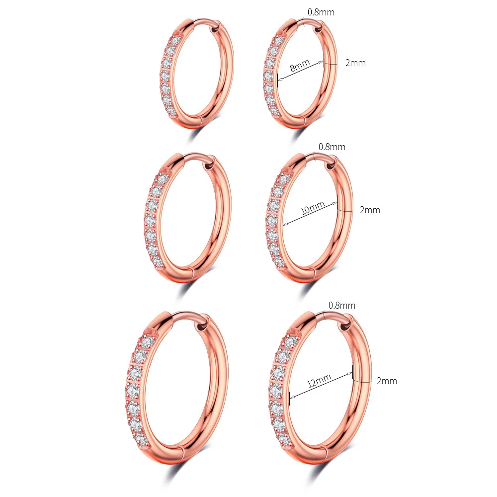 30pcs Crystal Gem Huggie Ear Ring Hoop Earrings for Women Gold Color Staniless Steel Wholesale Body Piercing Jewelry Nose Zircon