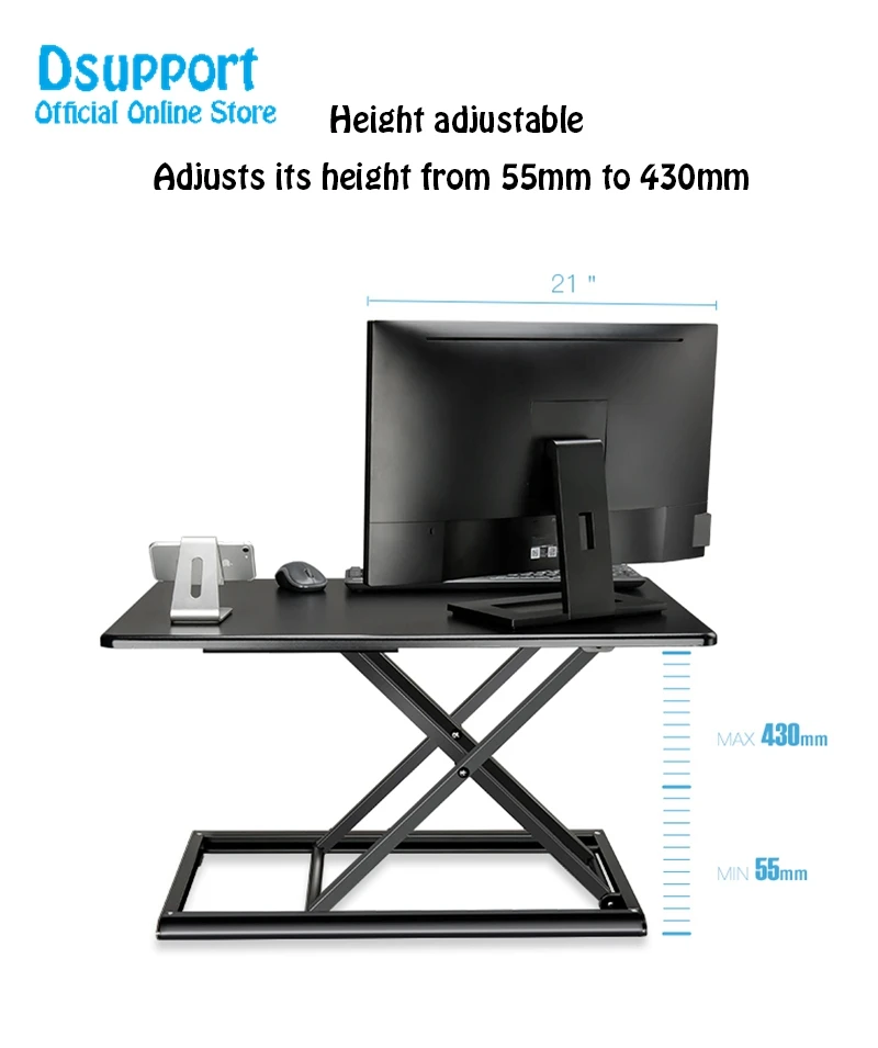 ID-30 Aluminum Easy Up Height Adjust Sit Stand Desk Riser Foldable Laptop Desk Monitor Holder Stand