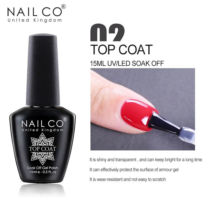 NAILCO 15 مللي معطف فوقي وقاعدة معطف فني تصميم هلام طلاء الأظافر UV معطف قاعدة علوي UV LED نقع قبالة هلام لتزيين الأظافر الورنيش