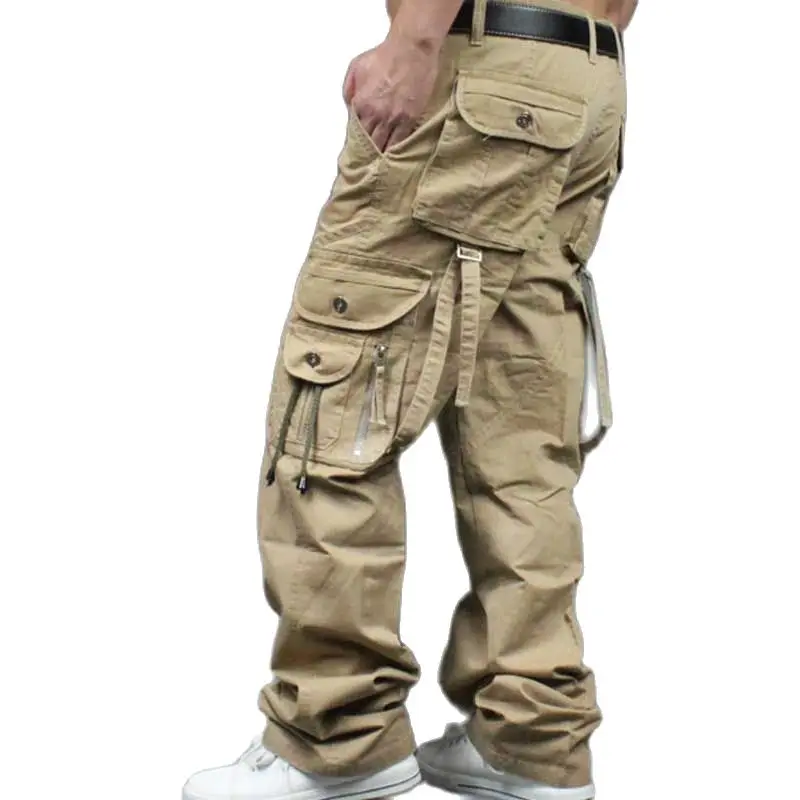 

Straight Cargo Pants for Men Casual Loose Baggy Long Pants with Many Pocket Cotton Trousers Streetwear Joggers Man Clothing