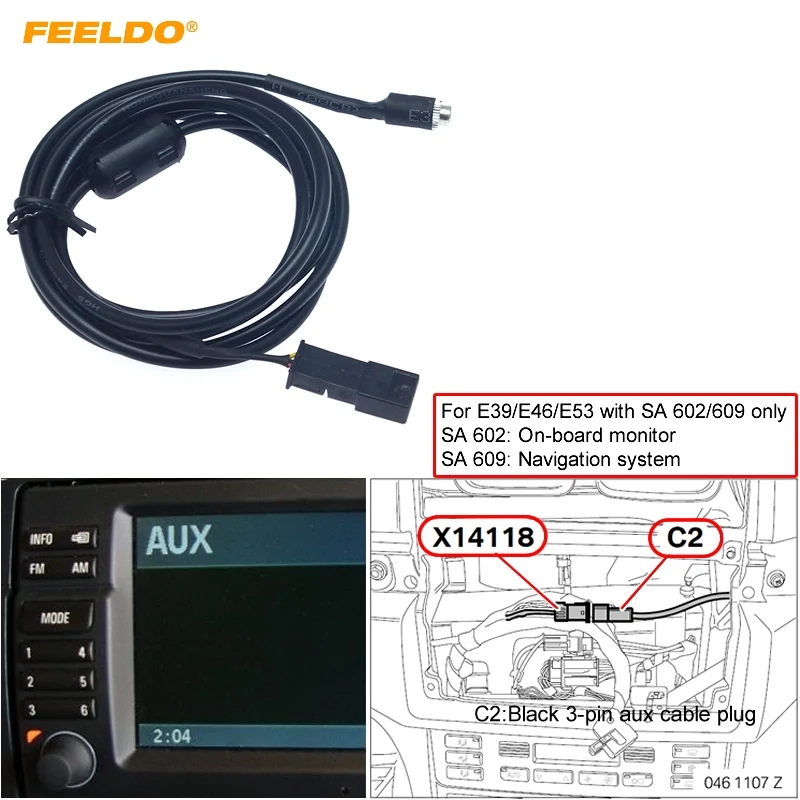 

FEELDO 10Pcs 3.5mm Female Connector To 3-Pin AUX Connector Wiring Harness For BMW E39/E46/E53 With Navigation System(SA 602/609)