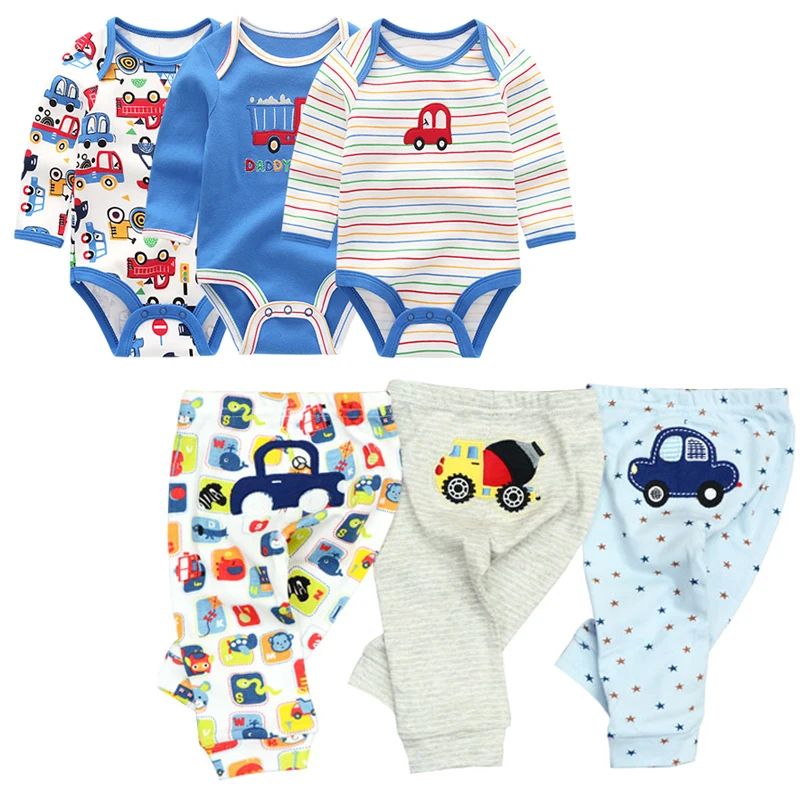 

2022 Baby bodysuits 6PCS/LOT Long Sleeve Jumpsuit Outwear baby boy clothes roupa infantil pants Toddler gilrs Clothing sets