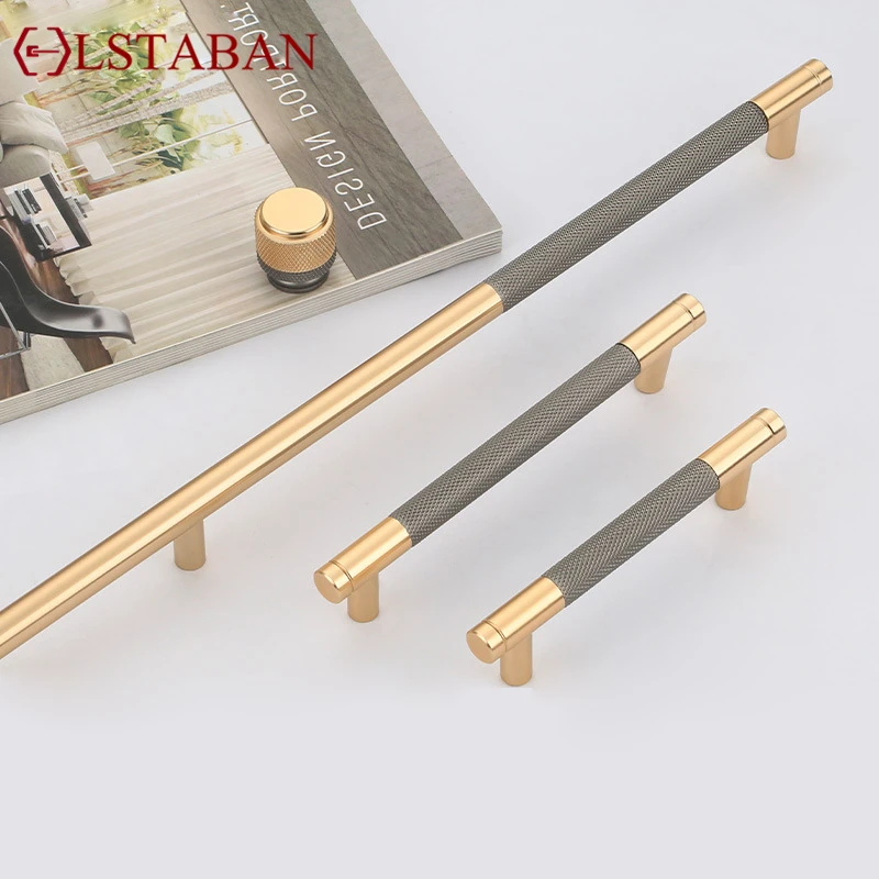 Nordic Furniture Cabinet Wardrobe Handle Grey Gold Solid T Bar Luxury Kitchen Cupboard Drawer Door Pull Room Home Round Knob