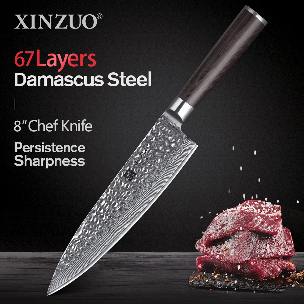 

XINZUO 8 Inch Kiritsuke Chef Knife 67 Layers Damascus Steel Japanese VG10 Kitchen Knife Chef Cooking Knives Pakkawood Handle