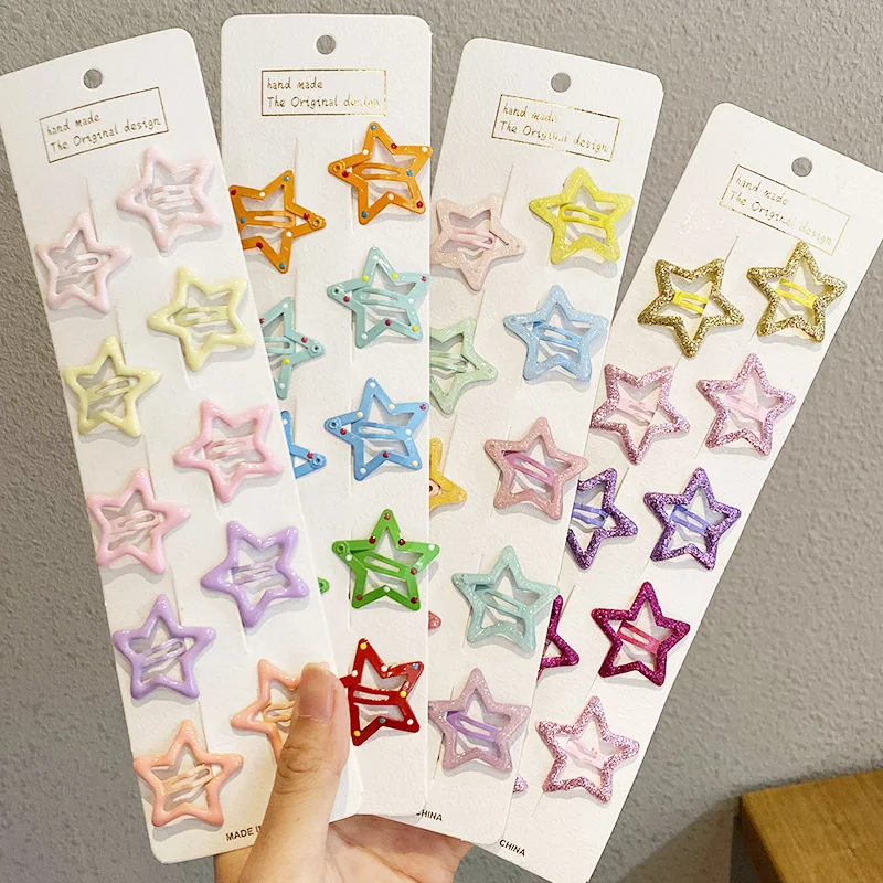 10PCS/Set New Girls Cute Colorful Star Waterdrop Shape Hairpins Kids Sweet Hair Ornament Clip Barrettes Fashion Hair Accessories