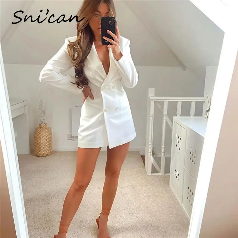 White Hollow Out Waist Back Office Ladies Blazer Femme Autumn Spring Jacket Coat Women Sexy Bodycon Blanche Veste Chaqueta New