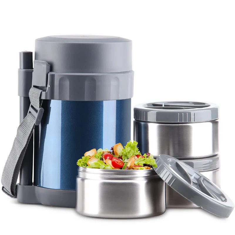 1.8L Stainless Steel Insulated Lunch Box 3 Layer for Kids Food Container Vacuum Insulated Thermo Soup Bento Lunch Box