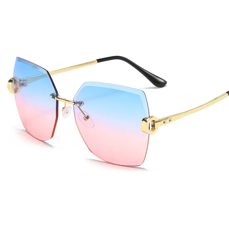 Fashion Oversized Rimless Sunglasses Women Famous Luxury Brand Design Sexy Vintage Lady Summer Style  Sun Glasses