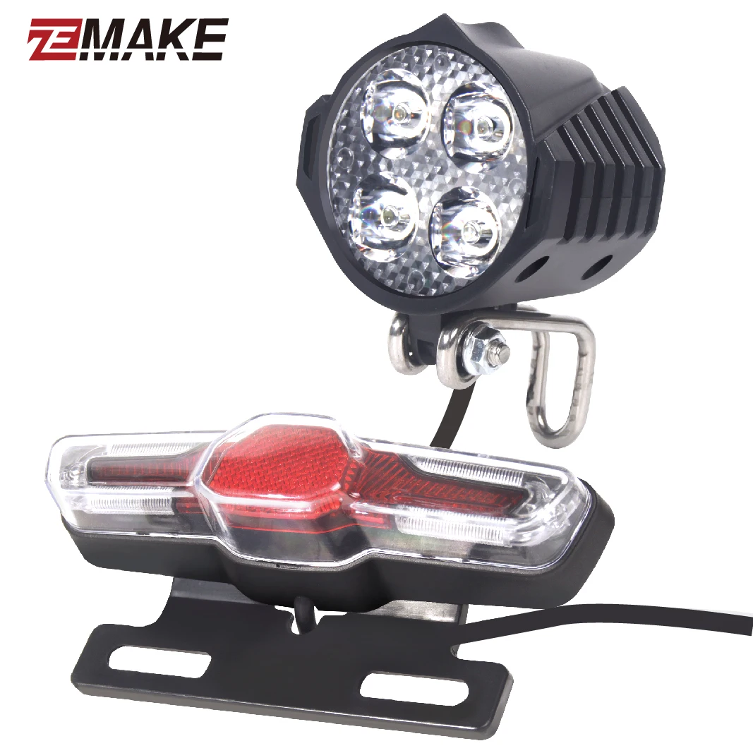 Universal Electric bike front and bike rear light set input 12V 24V 36V 48V 60V build in speaker E-bike headlight and tail light