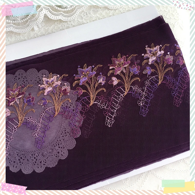 15Yards Bloemen Dark Purple Elastische Lace Trim Mesh Tule Stof Voor Kleding Accessoires Bra Garter Naaien Stretch Diy Lint