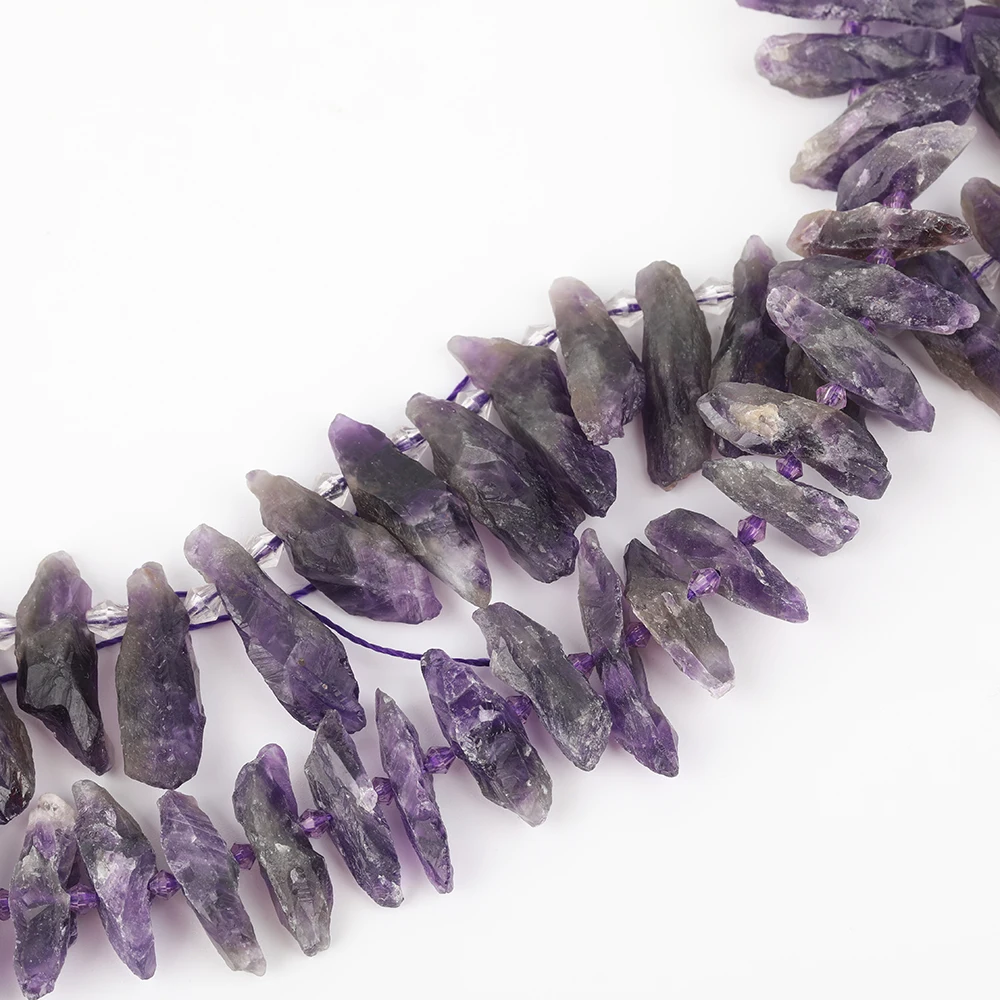 Approx 35-42Pcs/Strands Natural Amethysts Quartz Chunky Point Loose Beads Findings,Top Drilled Crystal Point Charms Necklace DIY