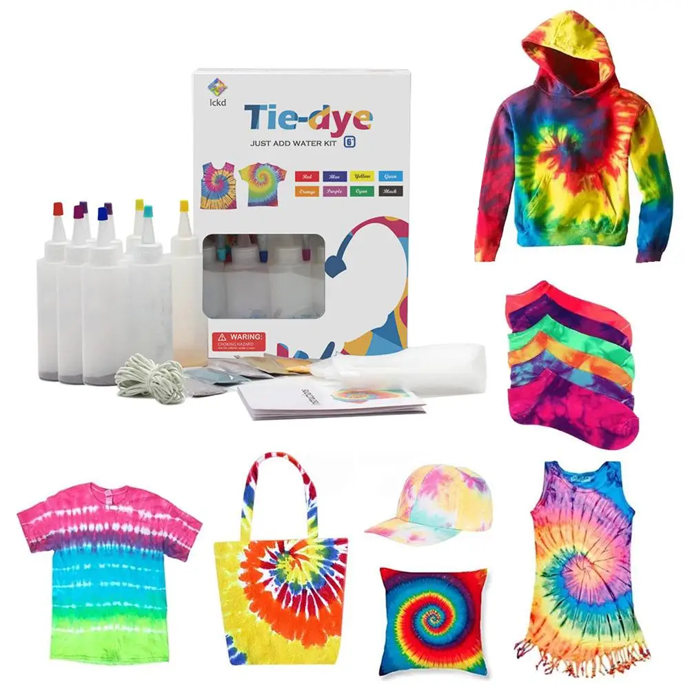 Tie-dye DIY Kit with Rubber Bands Gloves , Safe Non-toxic Shirt Fabric DIY Fashion Dye Kit Clothing Graffiti Dye  Supplies for F