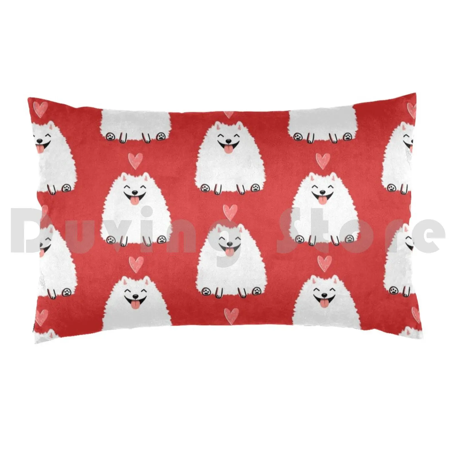 Fluffy White Pomeranian With Valentine Heart | Cute Cartoon Dog Pillow Case 20*30 Inch Pomeranian Pom