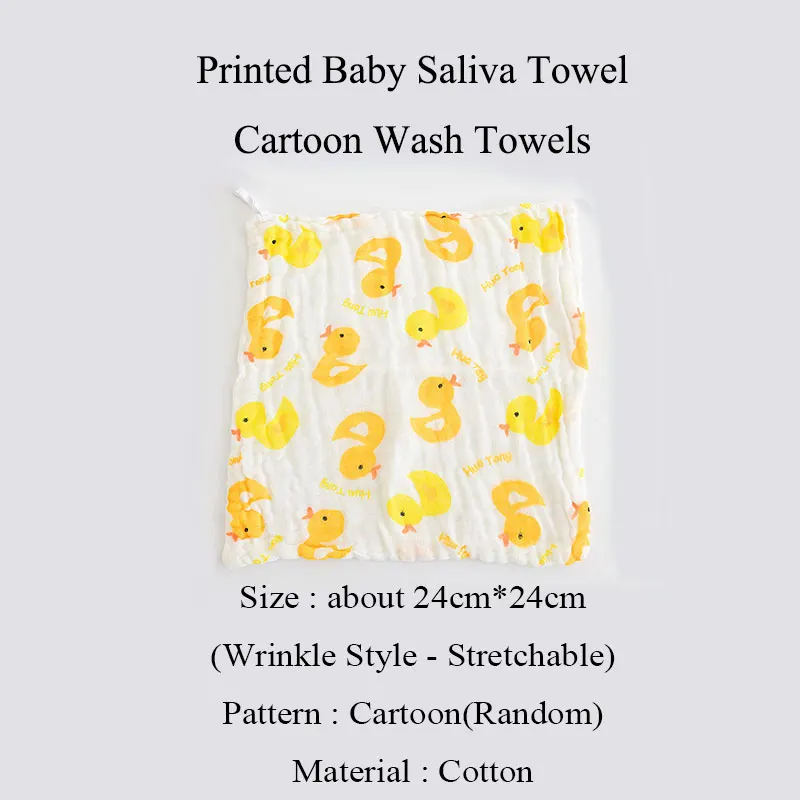 1 Piece Baby Cute Handkerchief Square Printed Cartoon Pattern Saliva Wrinkle Towel Muslin Cotton Infant Face Towel Wipe Cloth