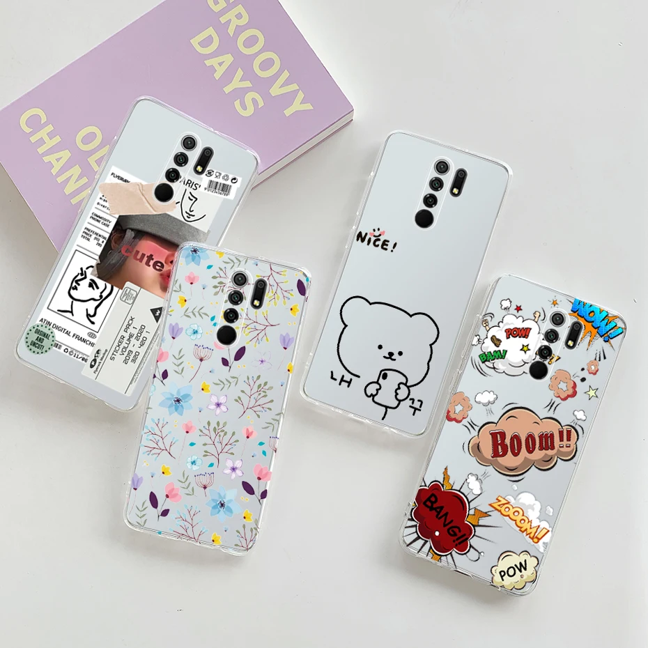 For Redmi 9 Case Soft Silicone Clear Cute TPU Case on For Xiaomi Redmi 9 Back Phone Cover 6.53