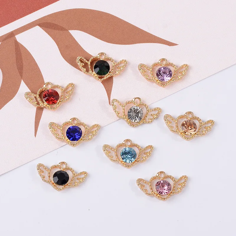 

50pcs 14*23mm Gold color New fashion Alloy Material Crystal Flying Heart charm for DIY Handmade Jewelry Making wholesale