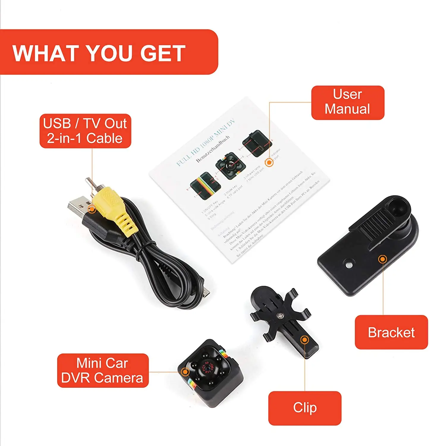 Action Camera SQ11 Car Camera Full HD 1080P Sports Car Camera Recorder 360 ruotabile 30FPS microfono incorporato visione notturna