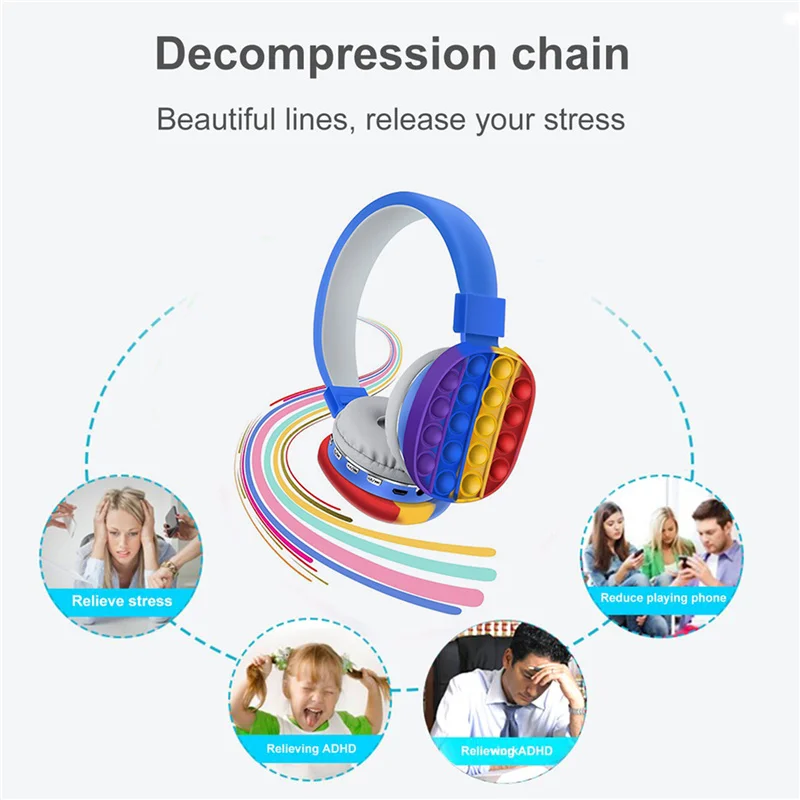 Wireless Bluetooth Headset, Rainbow Colorful Computer Game Sports Earphones, Pink / Blue