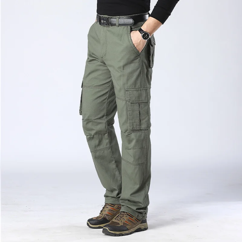 Cotton Wear-Resistant Multi-Pocket Overalls Straight Pants Work Pants Labor Trousers Men Loose Plus Full Size Casual Pants