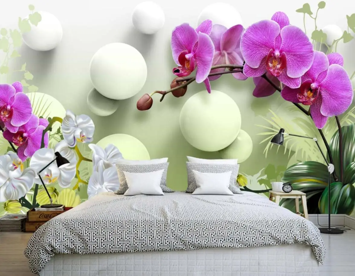 

Custom 3D Phalaenopsis Flowers Wallpaper Murals - Personalized Home Decor Stickers for Living Room Bedroom Wall Covering