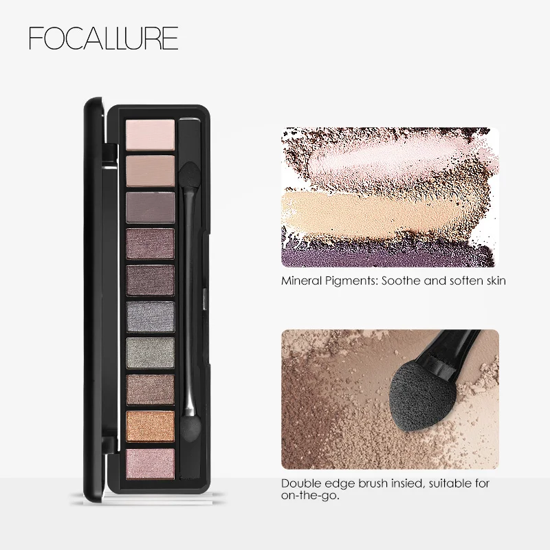 FOCALLURE-paleta de sombras de ojos mate, 10 colores, resistente al agua, larga duración, brillo, sombra de ojos, maquillaje, cosméticos para mujeres