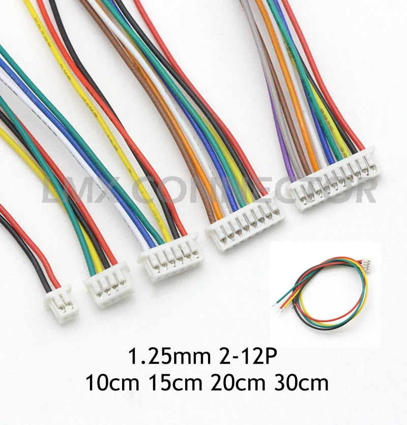 10 Set Micro Jst 1.25 Millimetri Passo Connettore Femmina Filo di 10 Centimetri 15 Centimetri 20 Centimetri 30 Centimetri Cavo 28AWG