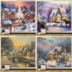 New Year Christmas snow scene oil painting psychedelic scene wall hanging home decoration tapestry bohemian decoration mural