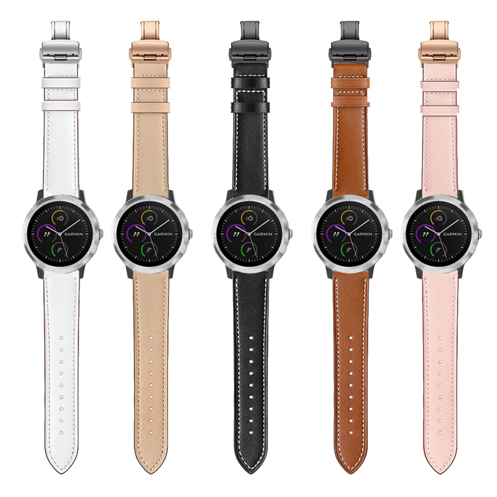 

Кожаный ремешок с застежкой-бабочкой для Garmin Vivoactive 3 Music Vivomove HR ремешок для часов Forerunner 645 245 м браслет 20 мм