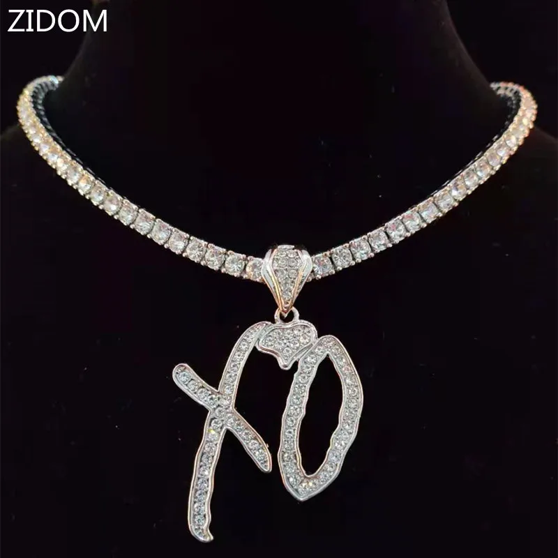 Men Women Hip Hop XO Letters Pendant Necklace Zircon Tennis Chain Iced out Bling Necklaces HipHop Fashion Jewelry