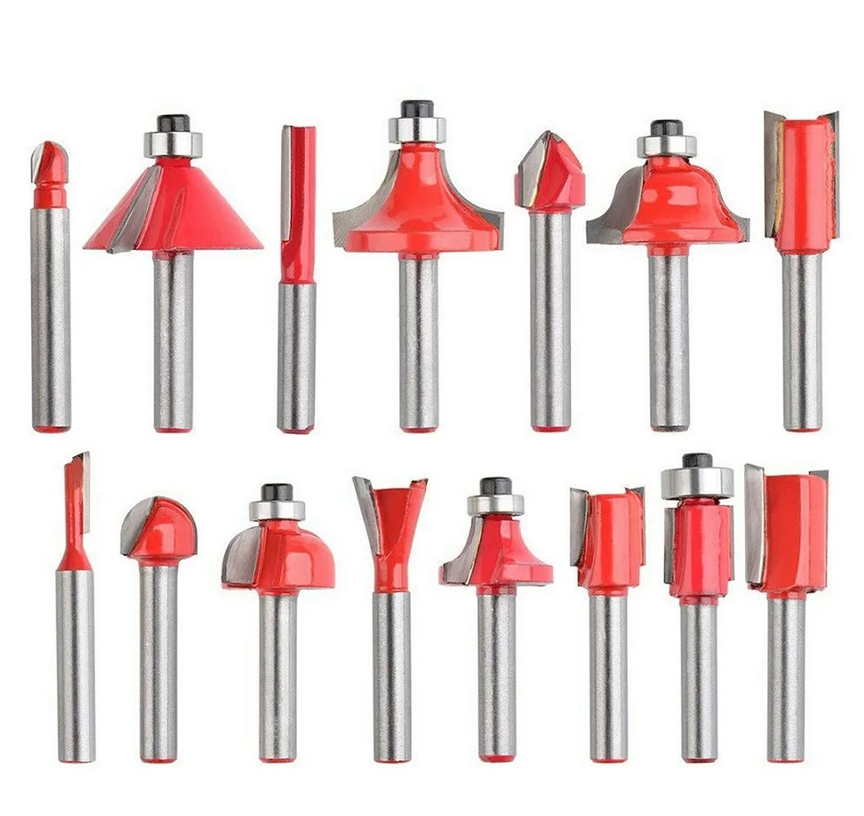 15 teile/satz Holzbearbeitung Fräser 1/4 ''/8mm Schaft Hartmetall Router Bit Für Holz Cutter Gravur Schneiden Werkzeuge