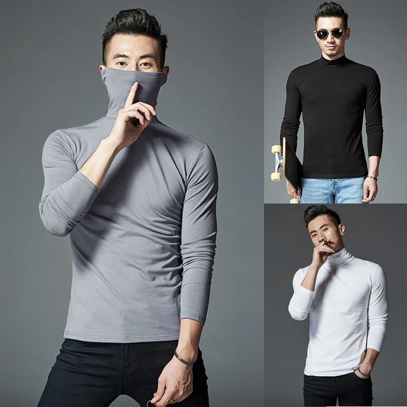 Thermal Underwear Tops Men\'s Casual Slim Turtleneck Bottom Shirt Long Sleeve Basic Tops Autumn Pullover Mock Neck Undershirt A50