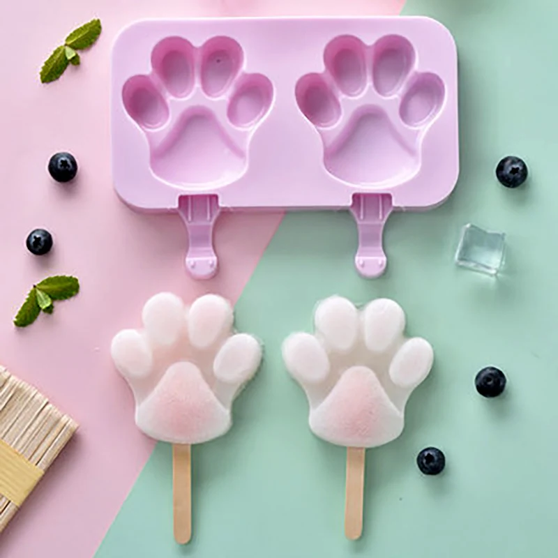 

New Silicone Cute Bear's Feet Patterns Ice Cream Popsicle Mold With Cover & 50PCS Wooden Sticks HB0009G