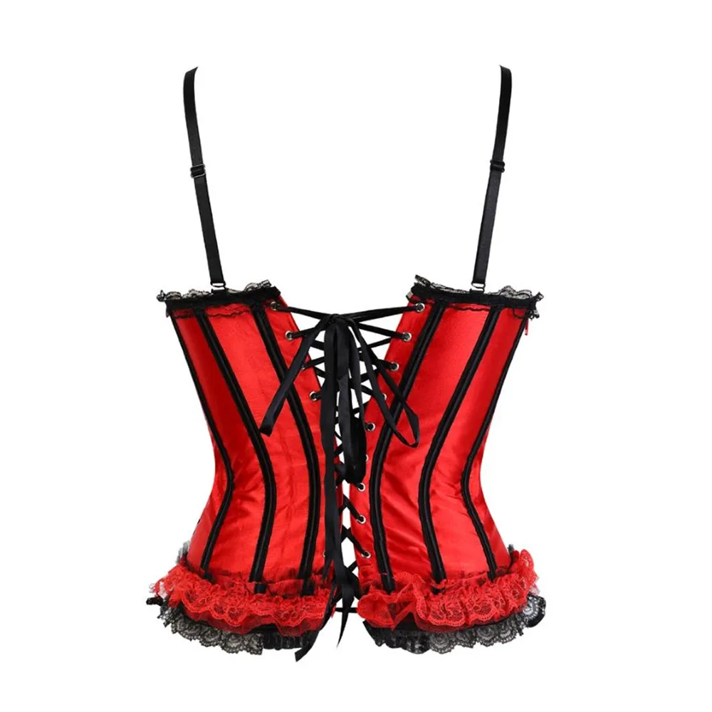 Women Sexy Satin Shoulder Straps Overbust Corset Fashion Underwear Cup Body Shaping Bustiers Tops Black Red Green White