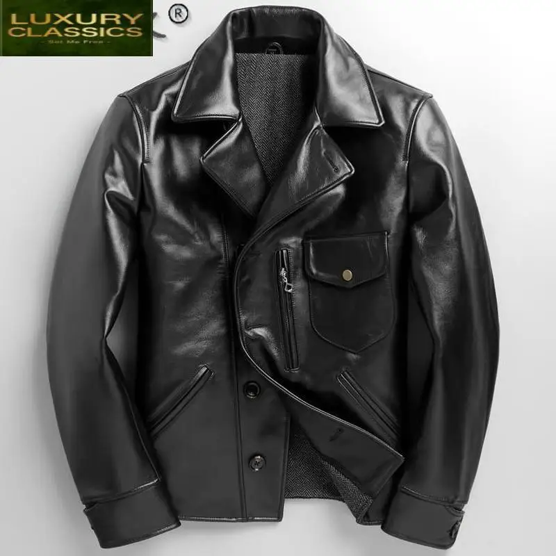 Short Genuine Leather Jacket Men 100% Cowhide Mens Jackets and Coats Motorcycle Clothing Spring Autumn 2021 Veste Homme 4