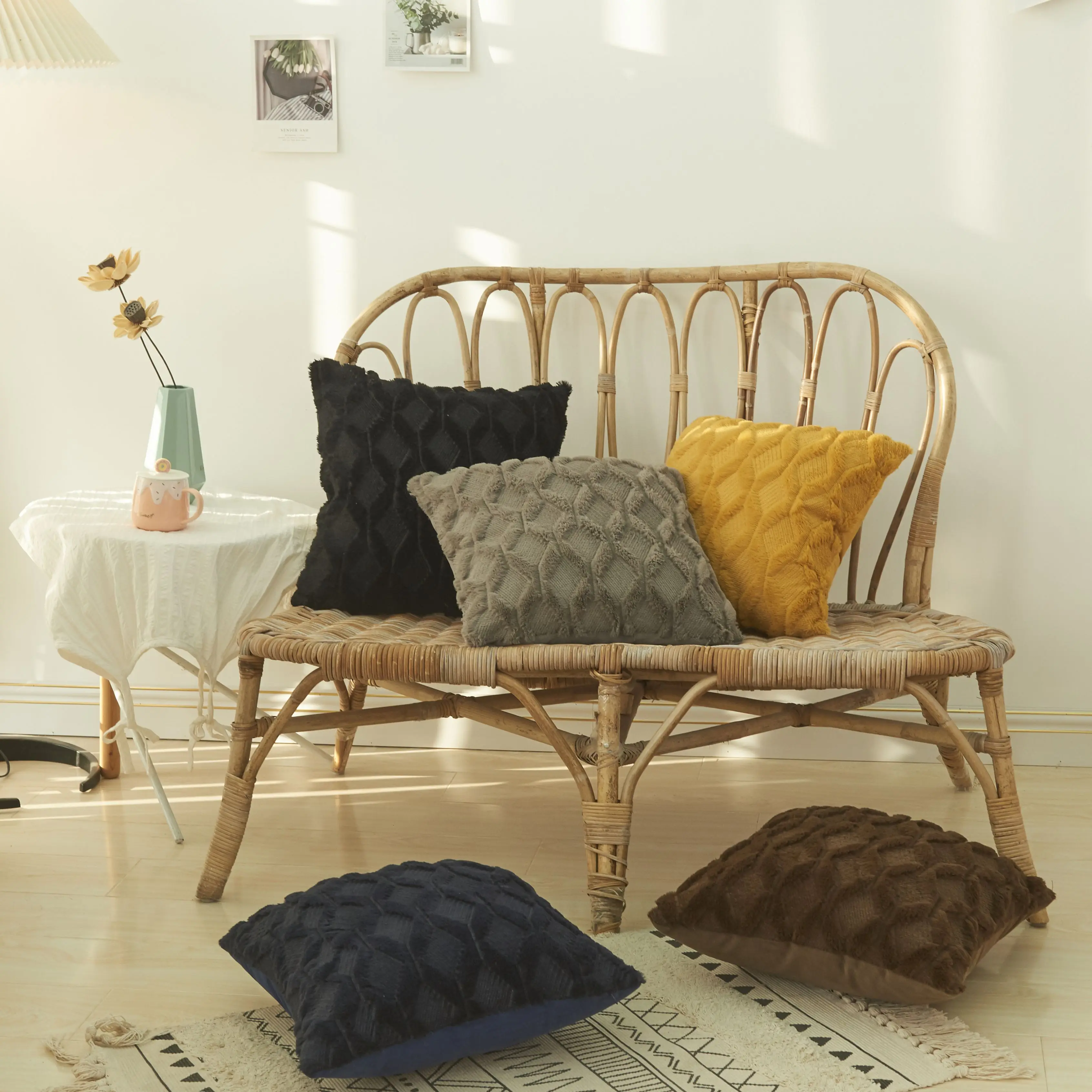 

Nordic Cushion Cover Geometric Pillowcase Decorative Tassels Plush Tuft Pillow Cover Soft Bed Sofa Home Decor