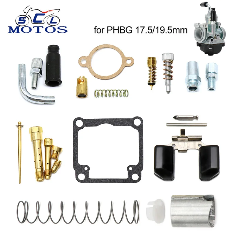 Sclmotos- Dellorto PHBG AD 17.5mm 19.5mm Motorcycle Carburetor Repair Kit Set with Float,Gasket,Main jet,Slow Jet For 2 Stroke