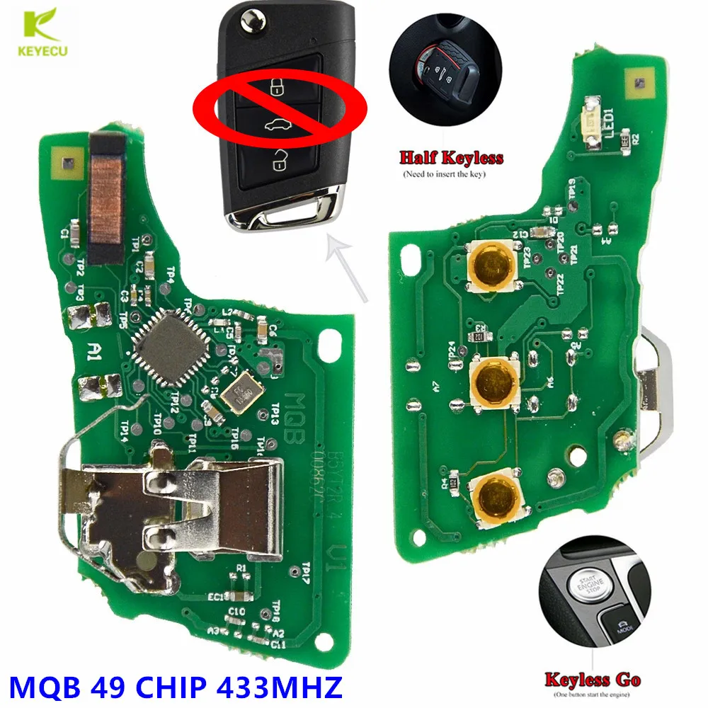 KEYECU Replacement 3Button Keyless-Go Remote PCB Board 434MHz MQB 49 for Volkswagen Polo Golf VII MK7,for Skoda Octavia A7 2017-