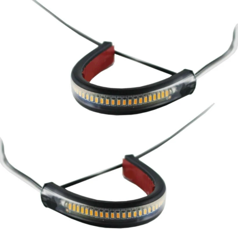 DHBH-Flexible Switchback Dual-Color White & Amber Motorcycle LED Fork Turn Signal DRL Daytime Running Light Waterproof