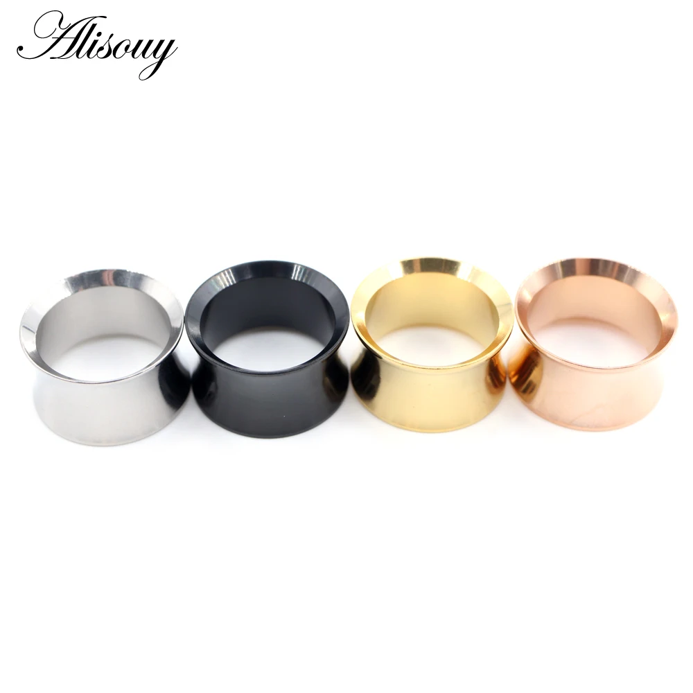 Alisouy 2pcs Stainless Steel Hollow No-Screw Flare Ear Tunnels Plugs Expander Stretcher Gauges Earrings Body Piercing Jewelry