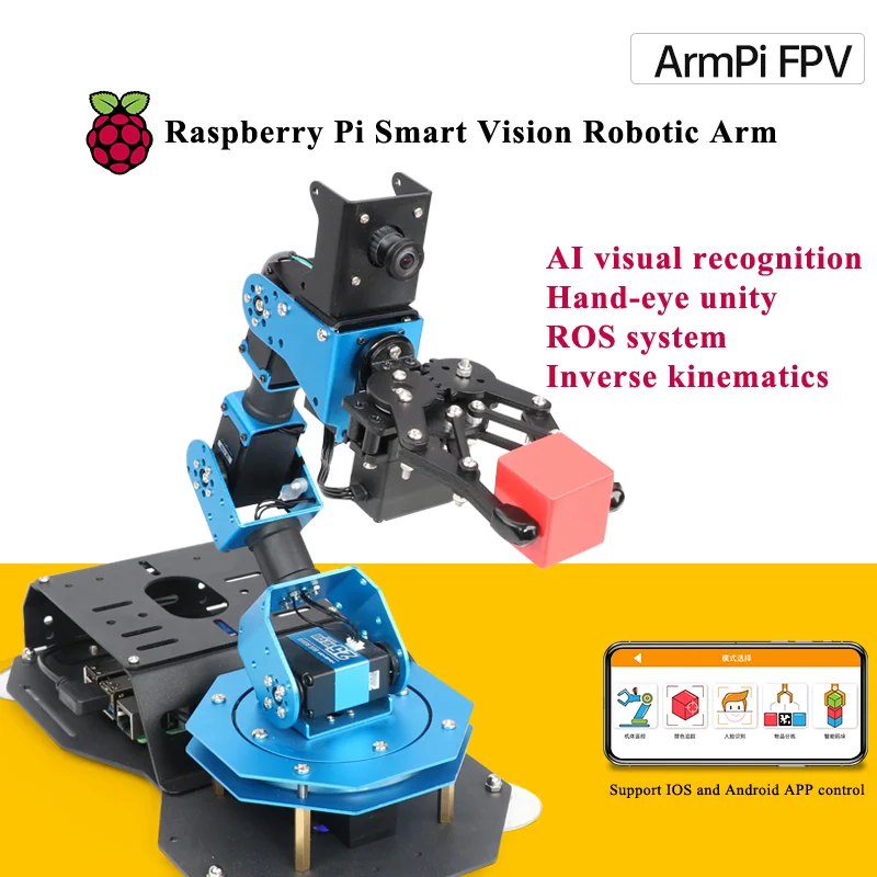 Hiwonder Raspberry Pi Robot Arm, Reconhecimento Visual AI, ArmPi-FPV, Programação Python Open Source, Kit ROS