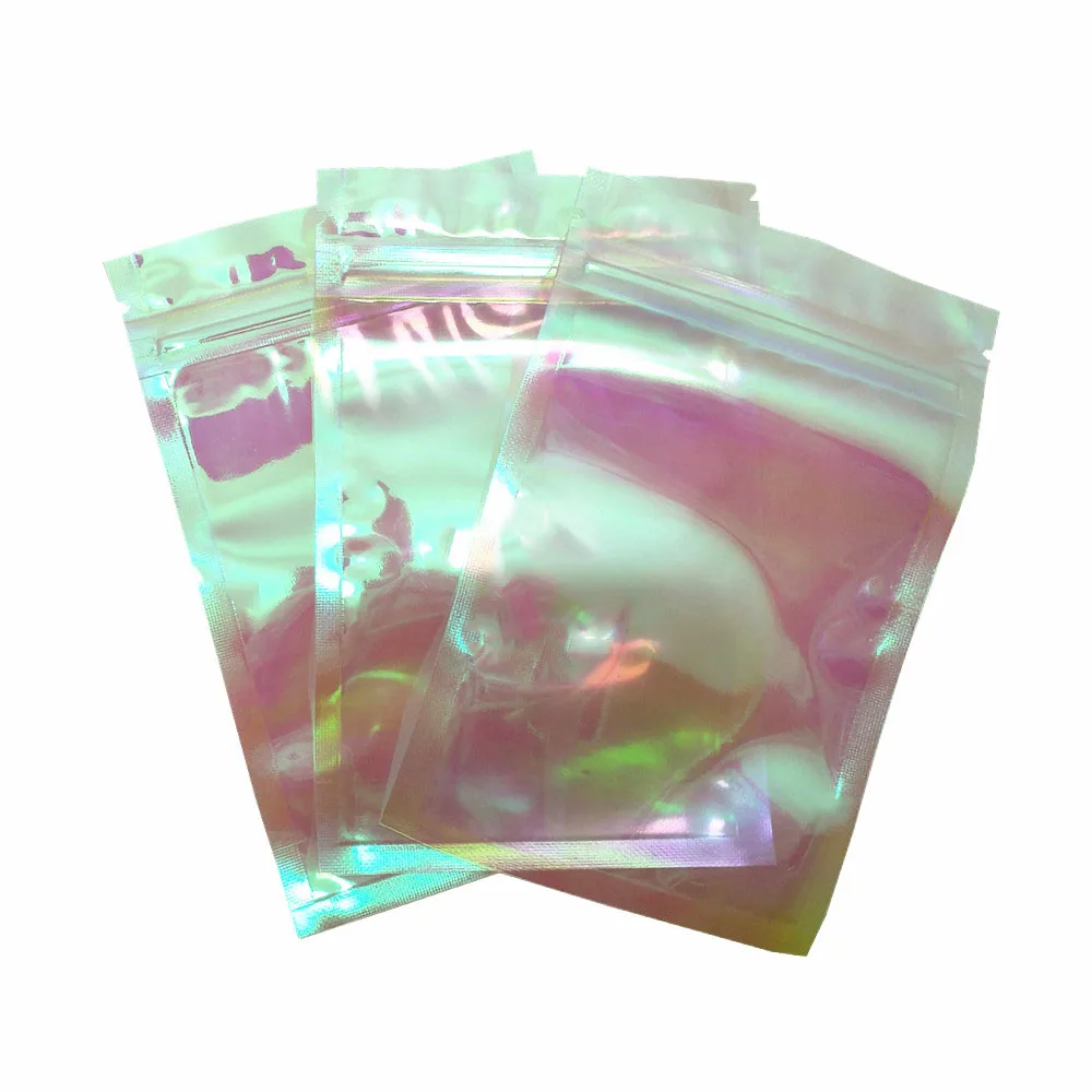 DHL Reusable Zipper Iridescent Laser Bags Smell Proof Snack Nuts Packing Storage Bags Self Sealing Clear Plastic Cosmetic Pouch