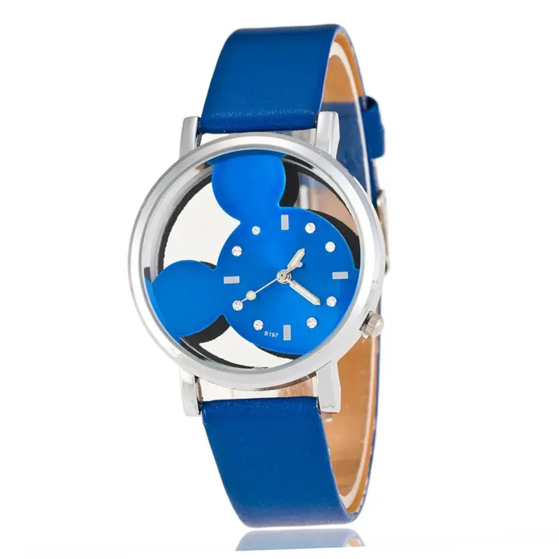 

Fashion Cartoon Watch Cute Mouse Luxury Hollow Out Women's Watches Leather Ladies Wristwatch Clock reloj mujer bayan kol saati