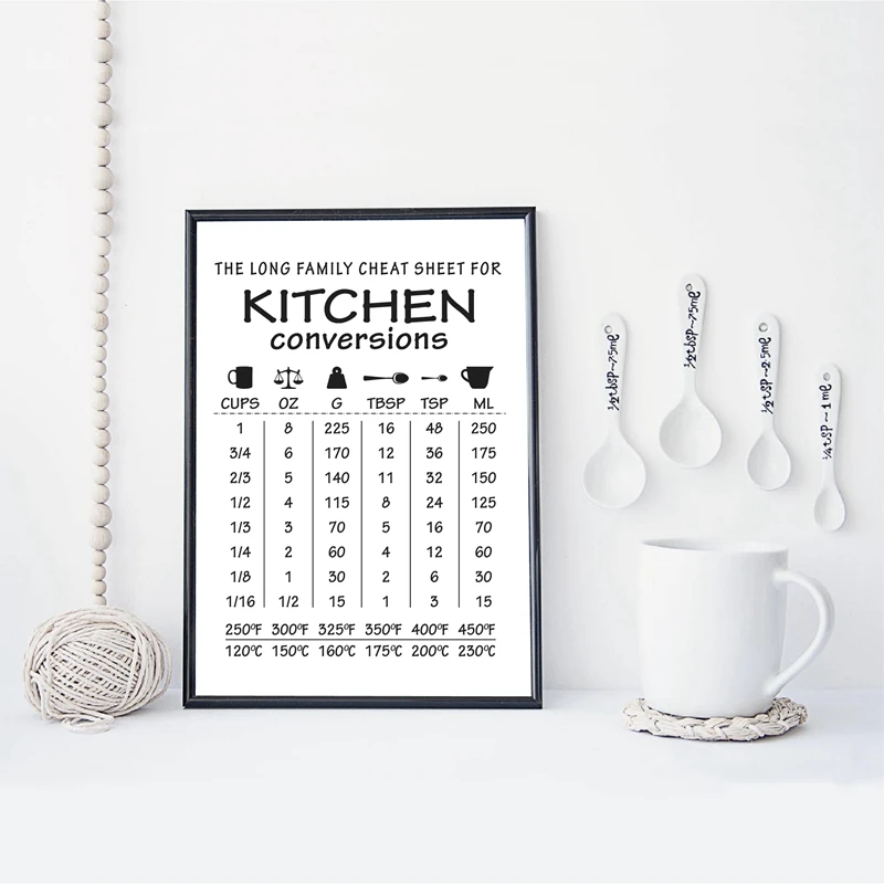 Kitchen Conversion Guide Poster Prints Kitchen Wall Art Decor , Kitchen Rules Signs Art Canvas Painting Picture Wall Decorations