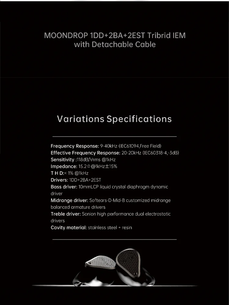 Moondrop Variationen 2est 2ba dd Kopfhörer Tribrid iem mit abnehmbarem Kabel – Detail 8