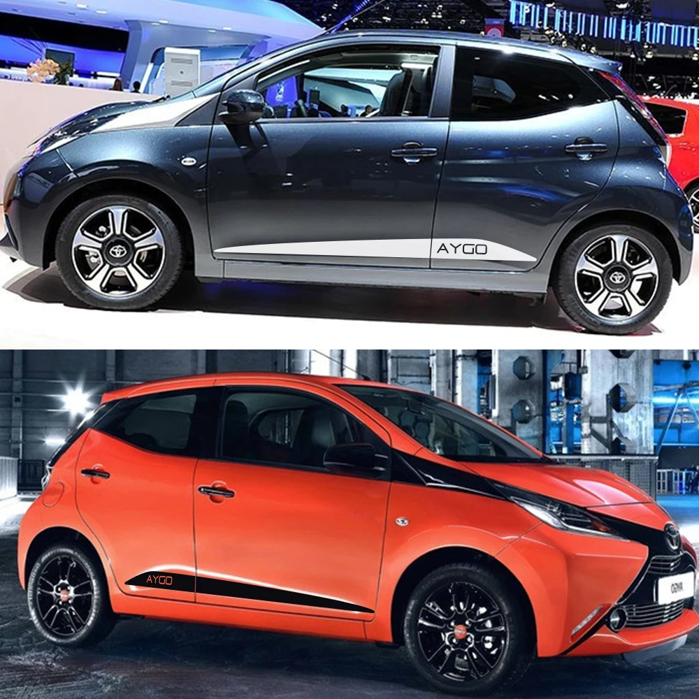 2Pcs Long Side Stripes Car Stickers Vinyl Film Auto Decoration Decals For Toyota AYGO DIY Sports Styling Car Tuning Accessories