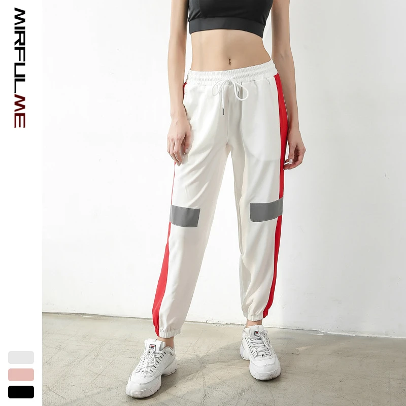 Women Jogger Pant Hit Color Wide Leg Sport Yoga Night Running Trouser Loose Reflective Sweatpants Gym Workout Jogging Harem Pant